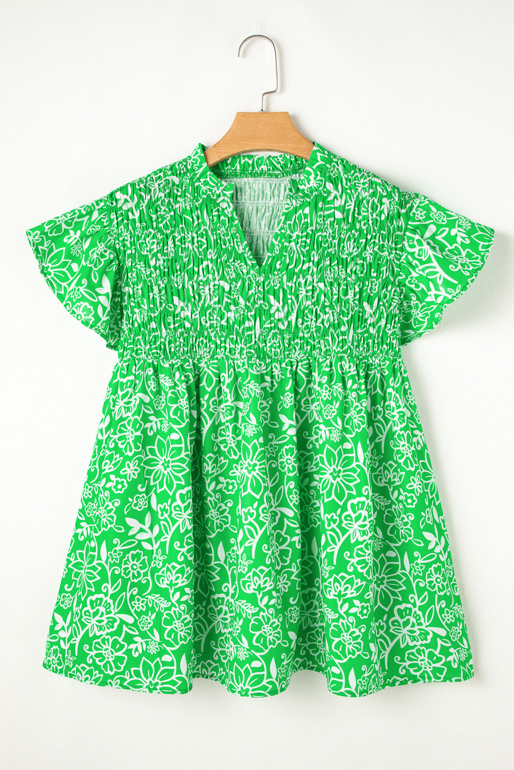 Celestial Chic Green Floral Flutter Sleeve Plus Size Blouse