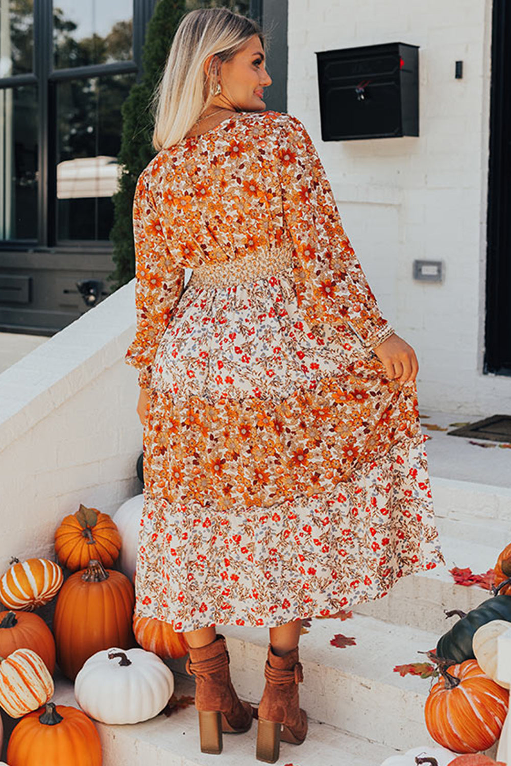 Harvest Moon Midi  Frill Tiered High Waist Floral Dress