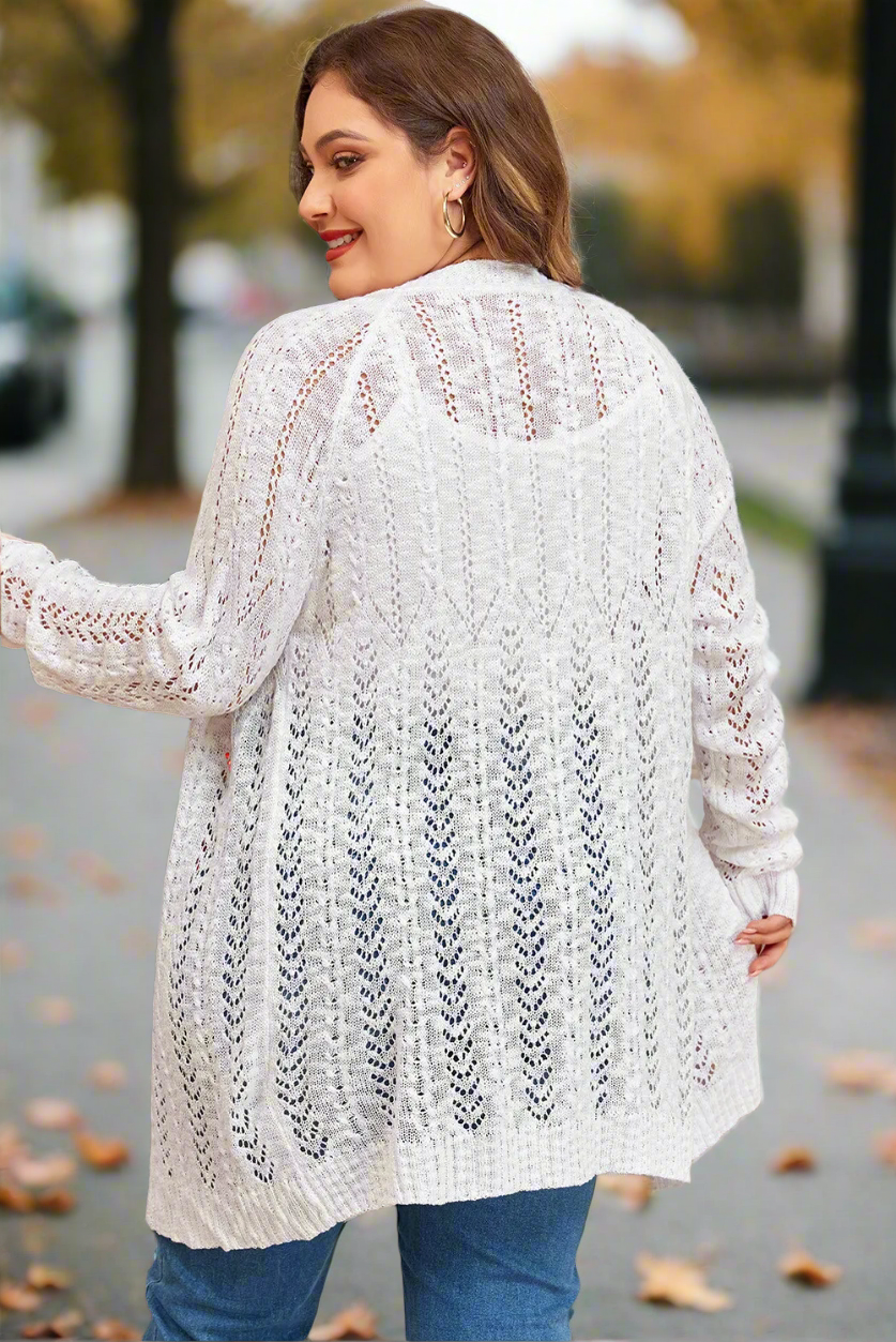 Celestial Breeze  White Open Knit Cardigan