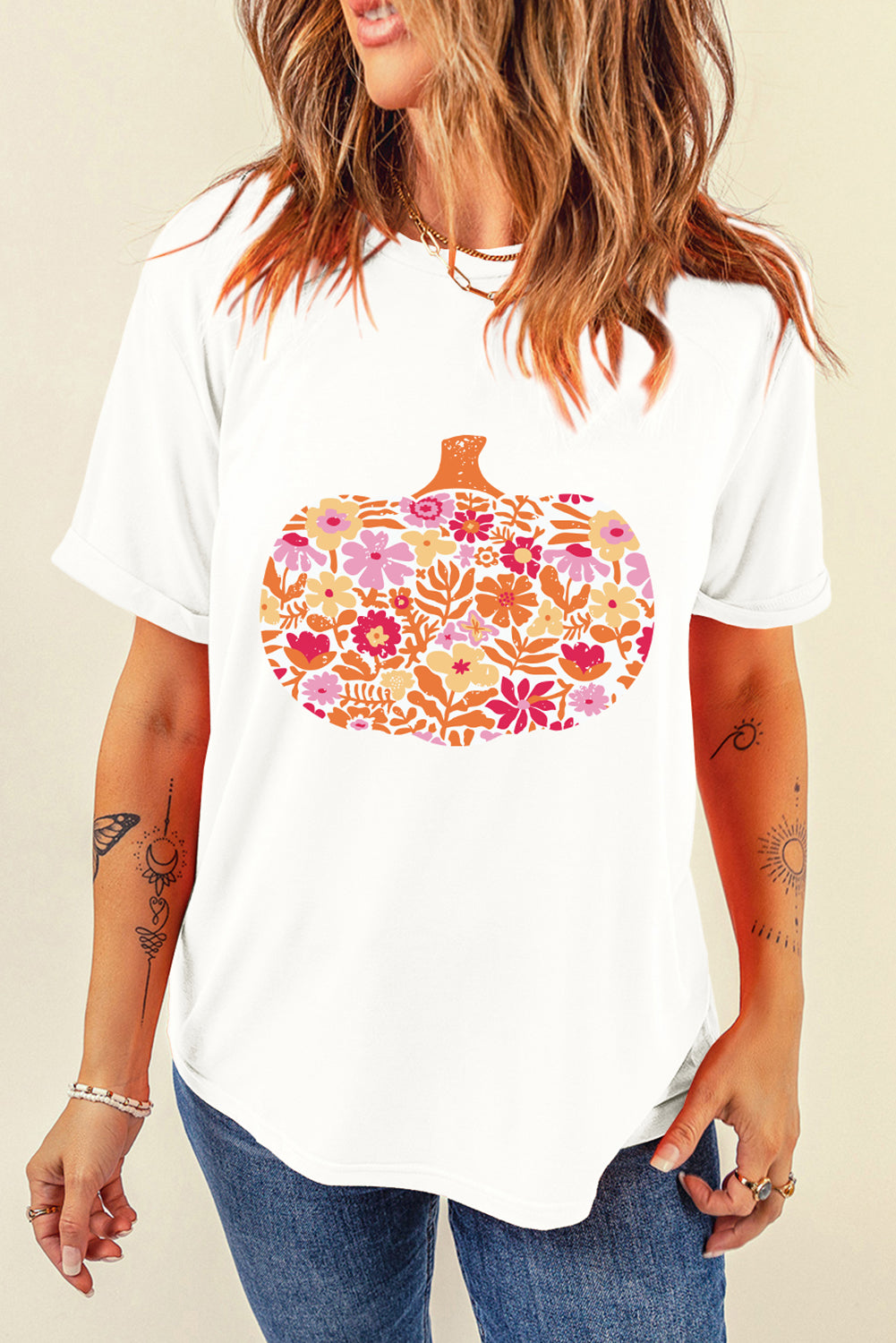 Pumpkin Moon Bloom Graphic Fashion Tee
