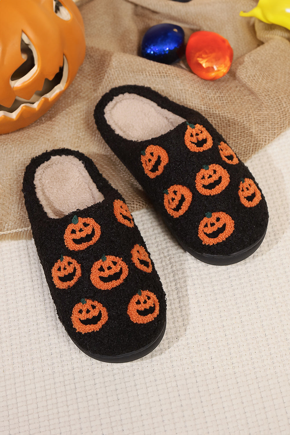 Jack-O'-Lantern Orbit Plush Home Slippers