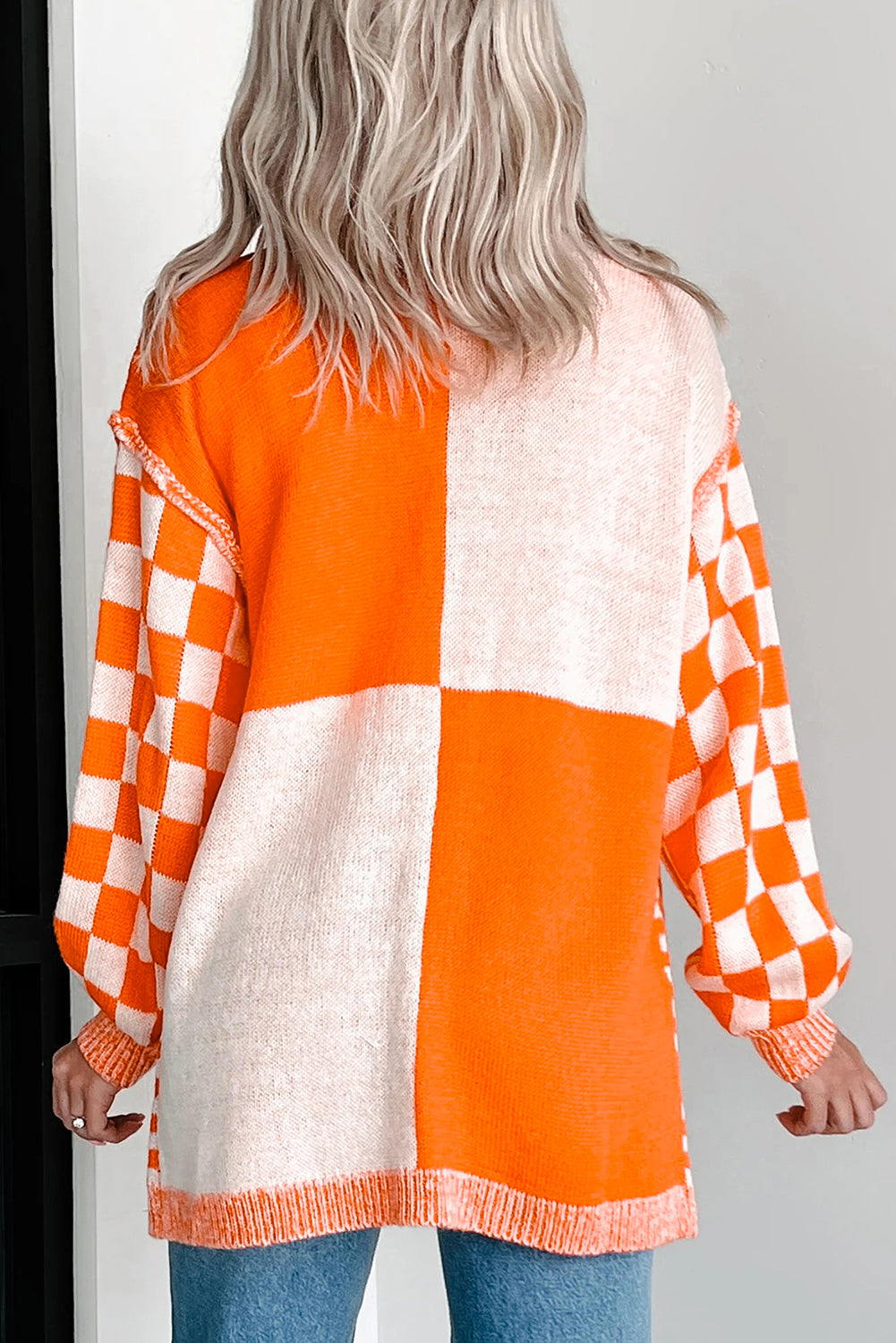 Nebula Checkmate Plus Size Drop Shoulder Knit Cardigan
