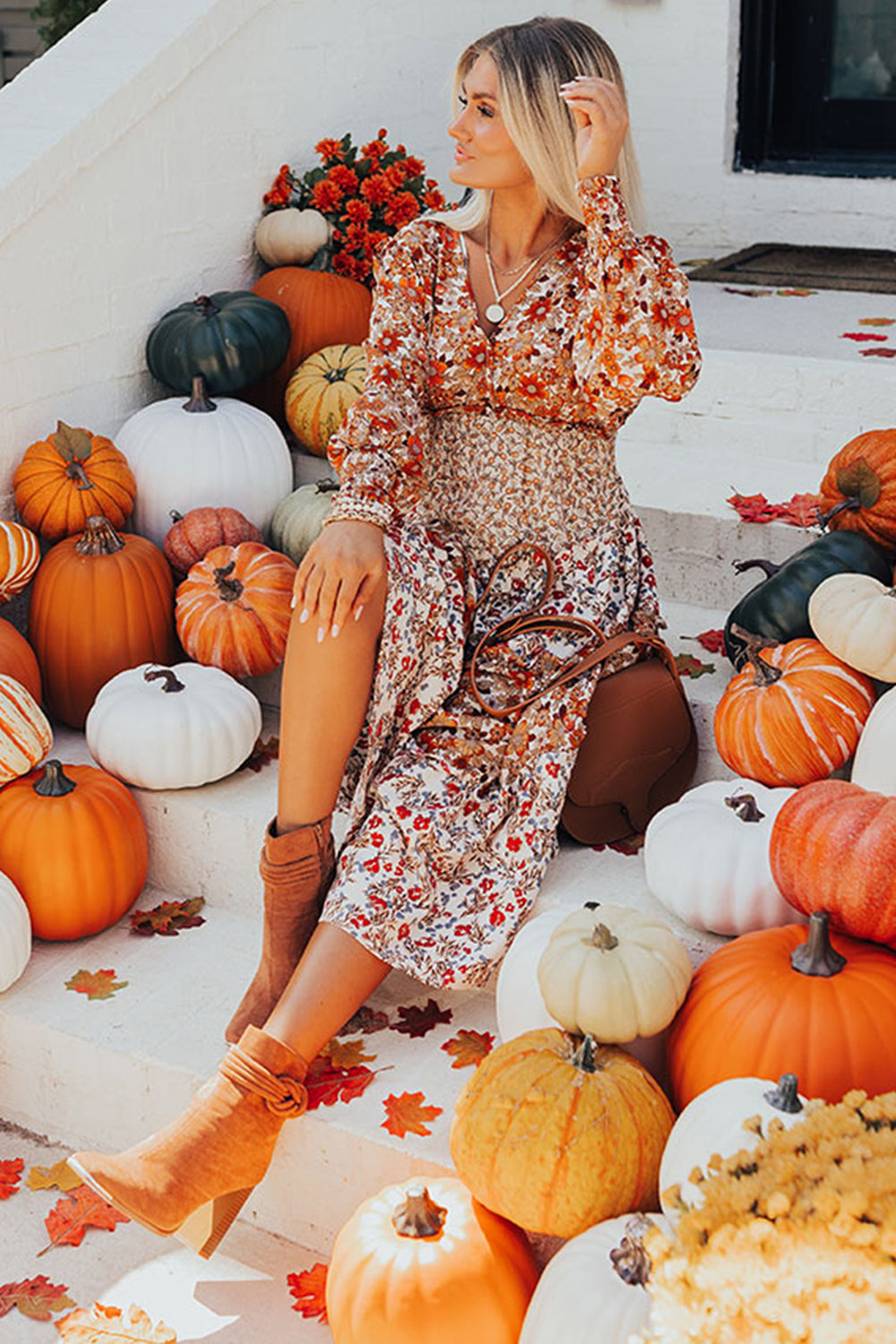 Harvest Moon Midi  Frill Tiered High Waist Floral Dress