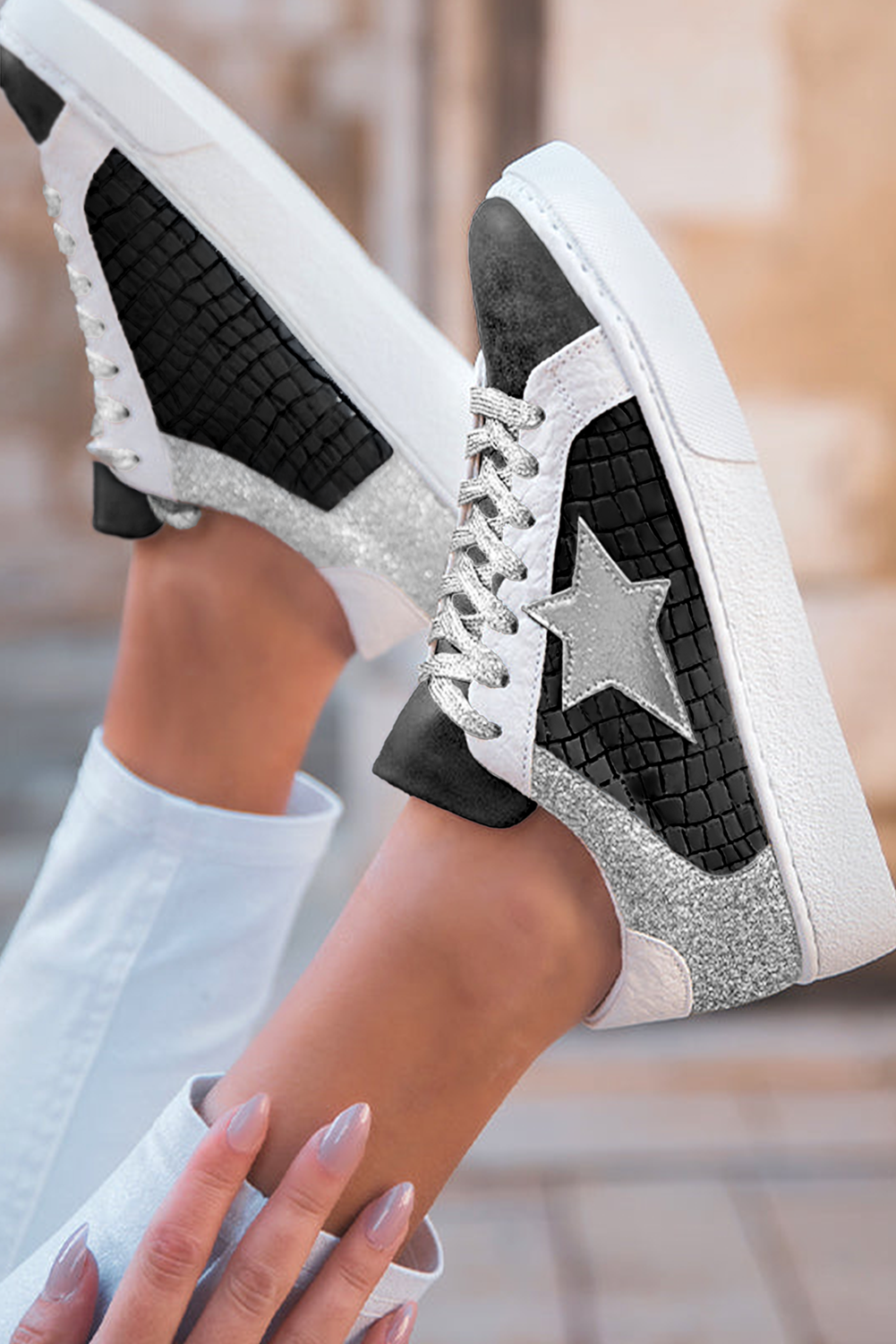 Galaxy Glimmer PU Leather Lace-up Sneakers