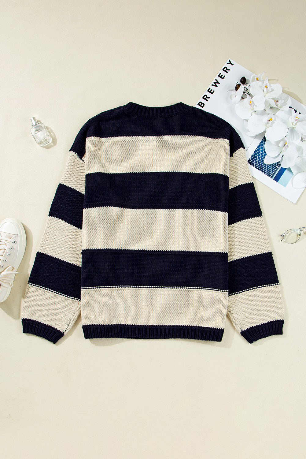 Starstruck Stripes Navy Plus Size Drop Shoulder Sweater