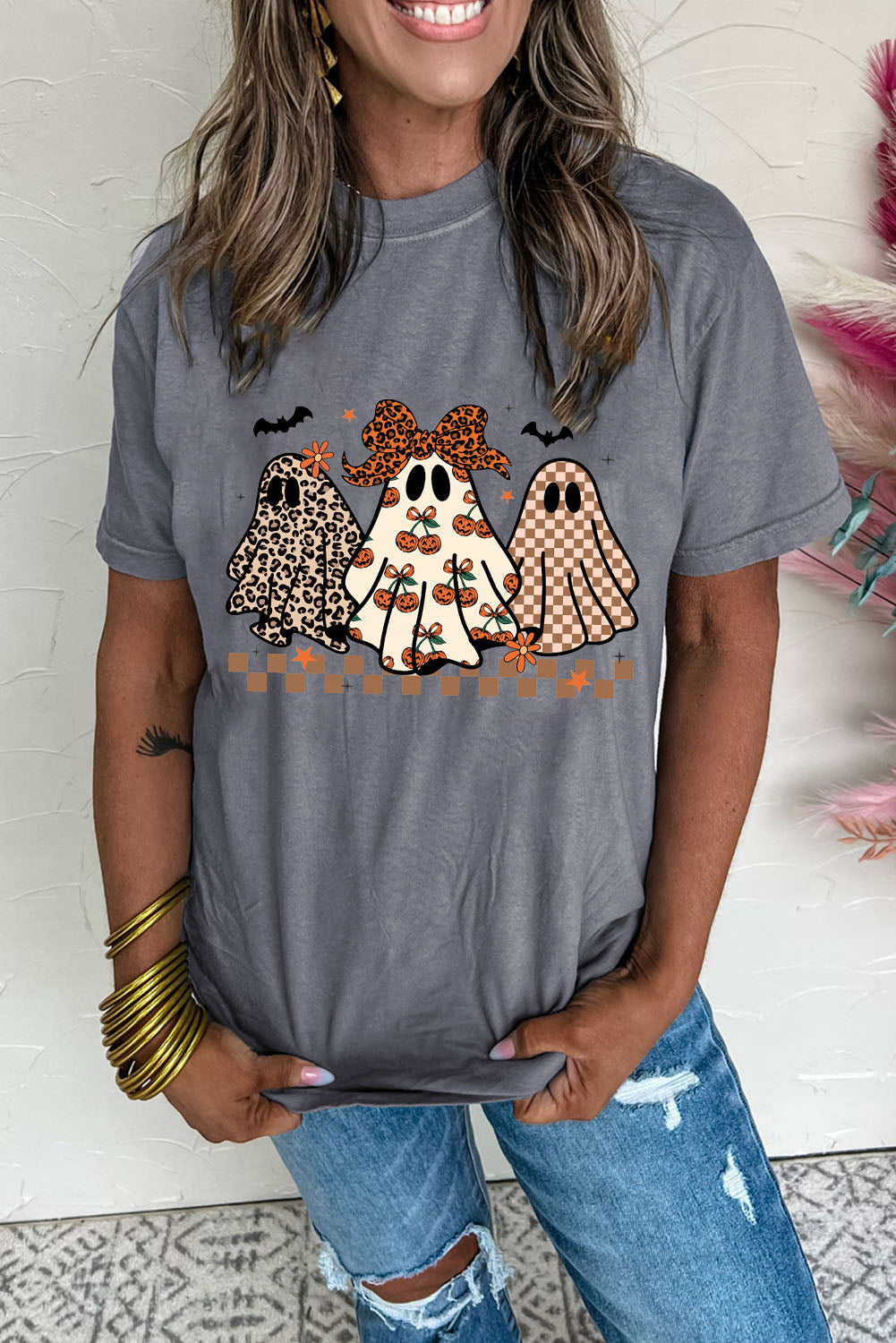 Ghostly Galaxy Gray Casual Tee-Shirt