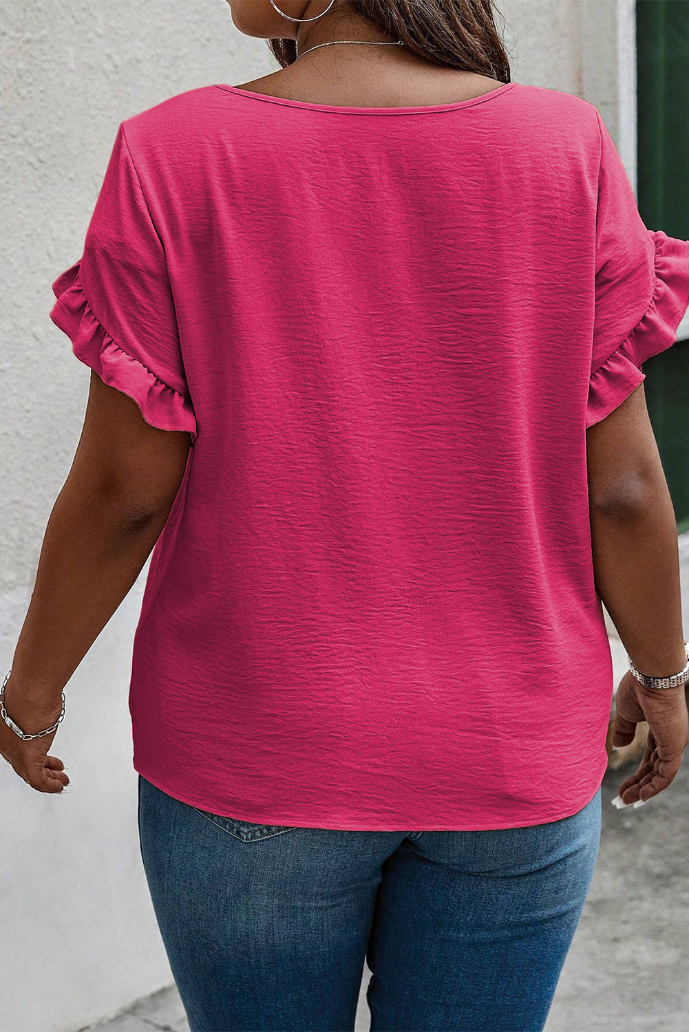 Starry Ruffle Pink Short Sleeve Plus Size Top