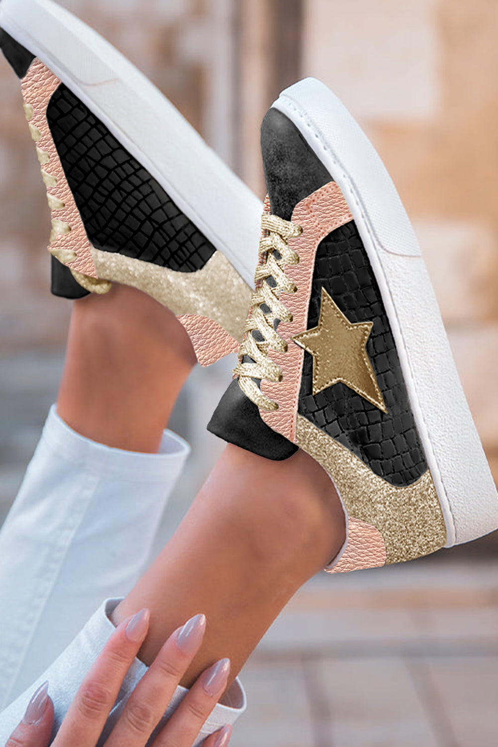 Galaxy Glimmer PU Leather Lace-up Sneakers