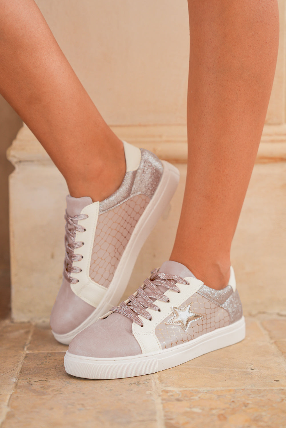 Galaxy Glimmer PU Leather Lace-up Sneakers