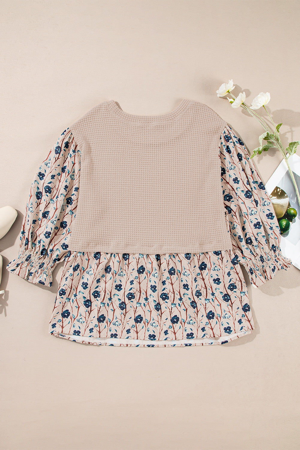 Starry Bloom Beige Faux Two Piece Knit Top