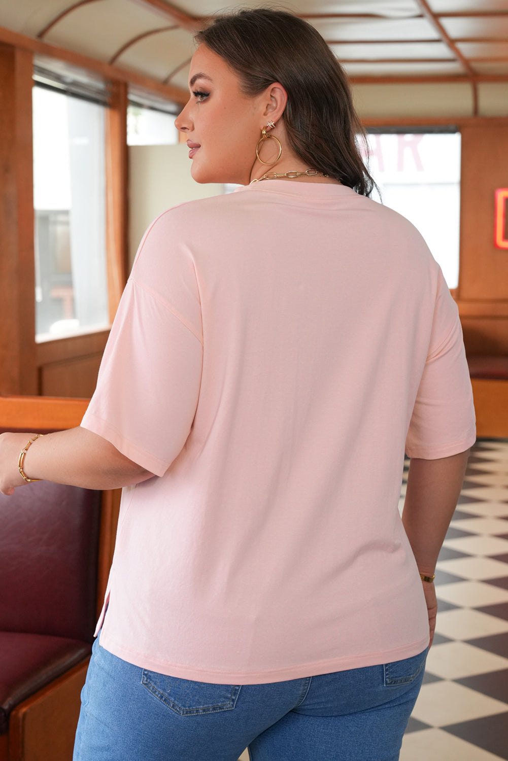 Light Pink Eyelet Lace Star Applique Plus Size Tee