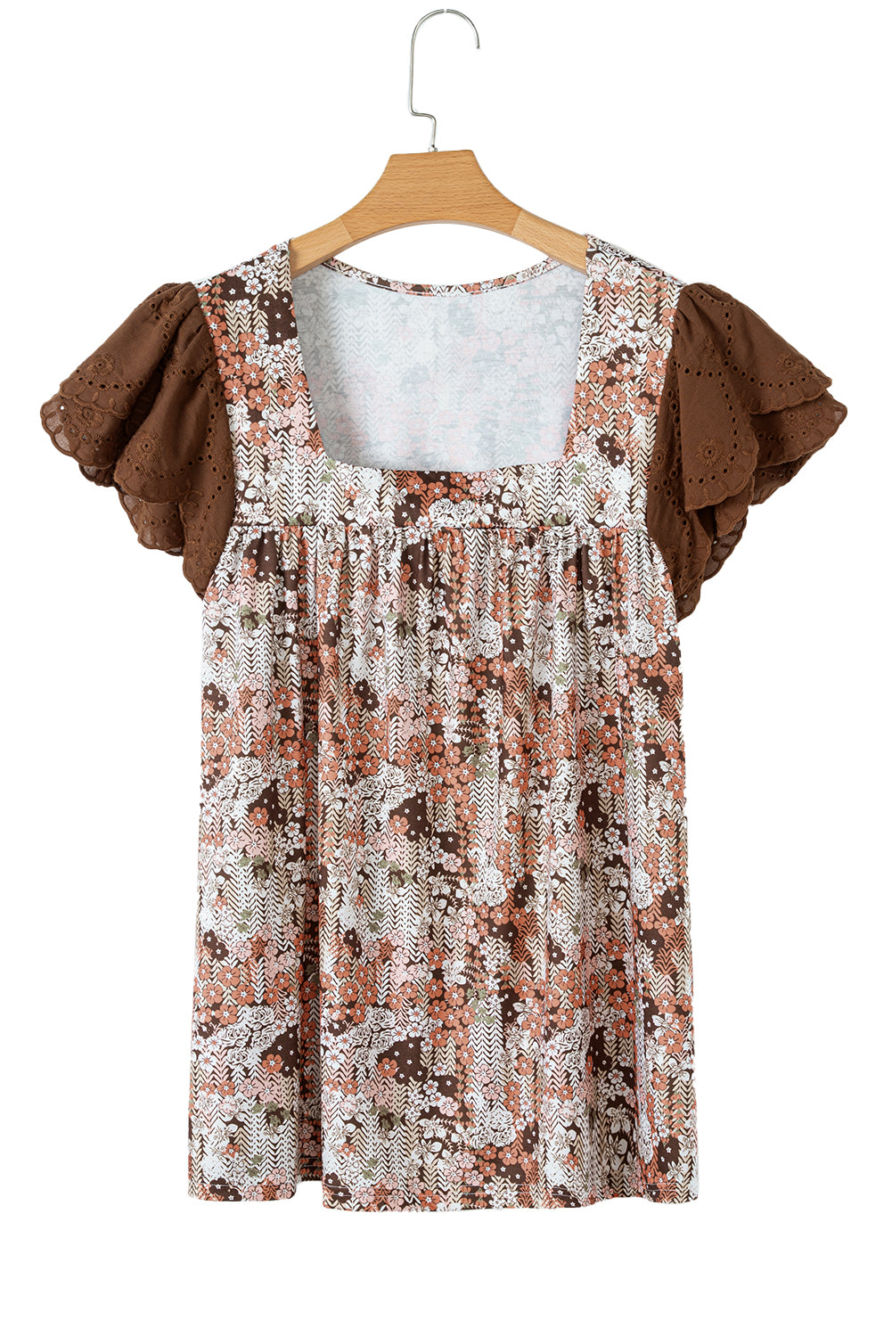 Celestial Floral Contrast Sleeve Plus Size Blouse