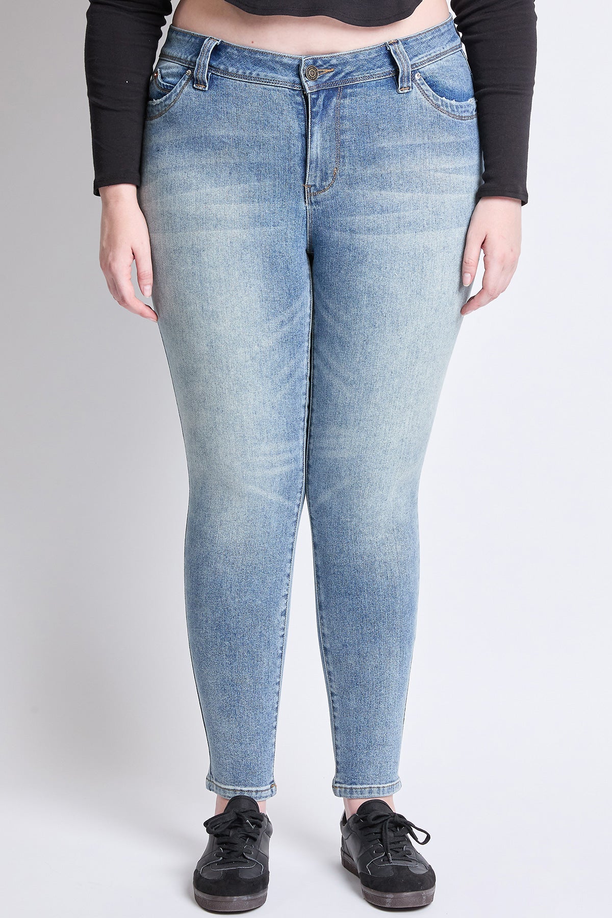 YMI Jeans WannaBettaButt Mid Rise Plus Size Embroidered Skinny Jean