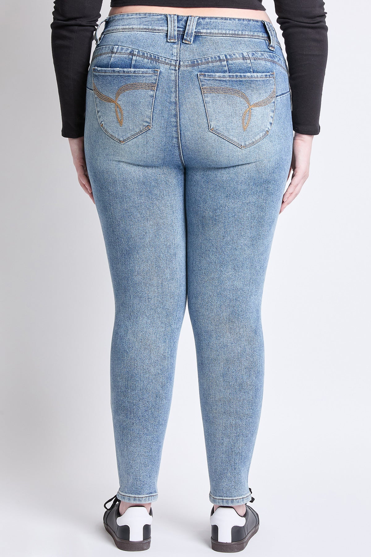 YMI Jeans WannaBettaButt Mid Rise Plus Size Embroidered Skinny Jean