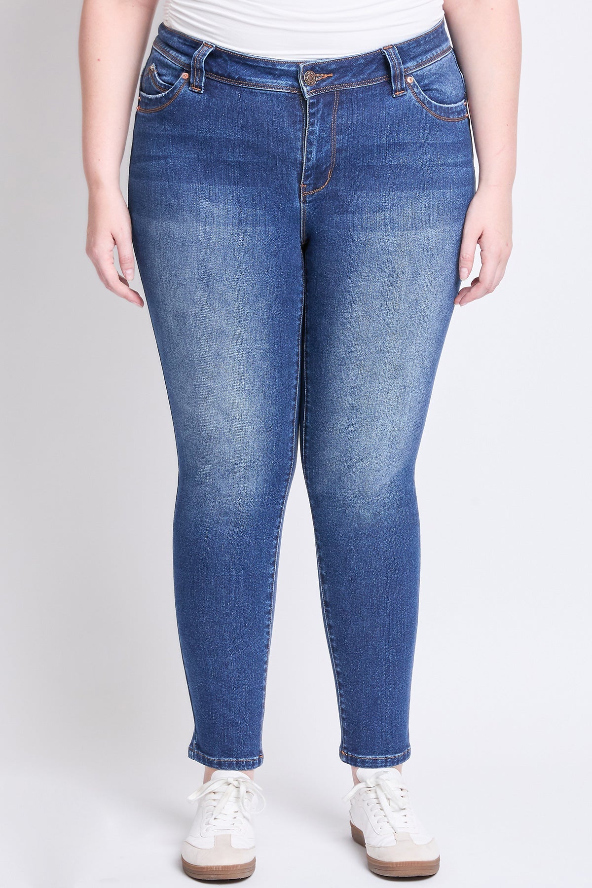 YMI Jeans WannaBettaButt Mid Rise Plus Size Embroidered Skinny Jean