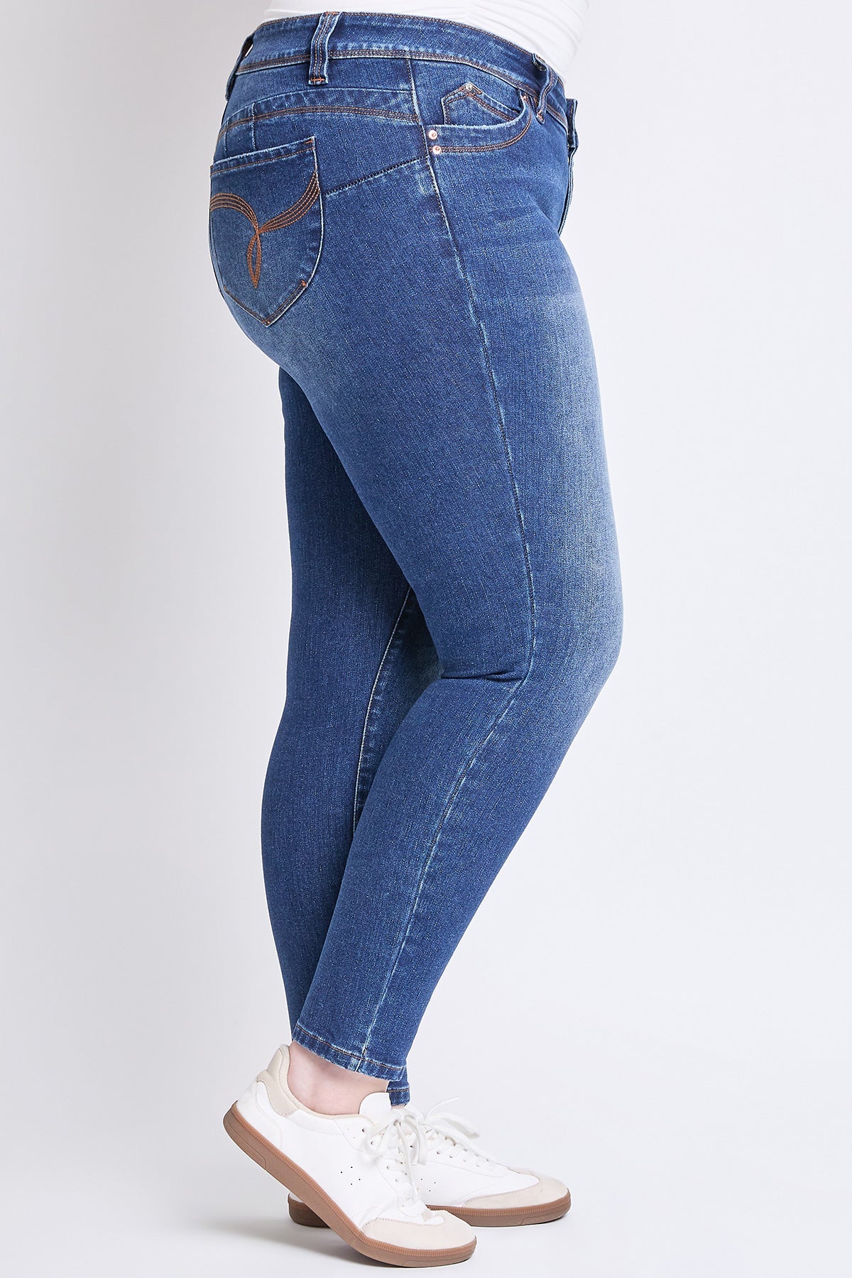 YMI Jeans WannaBettaButt Mid Rise Plus Size Embroidered Skinny Jean