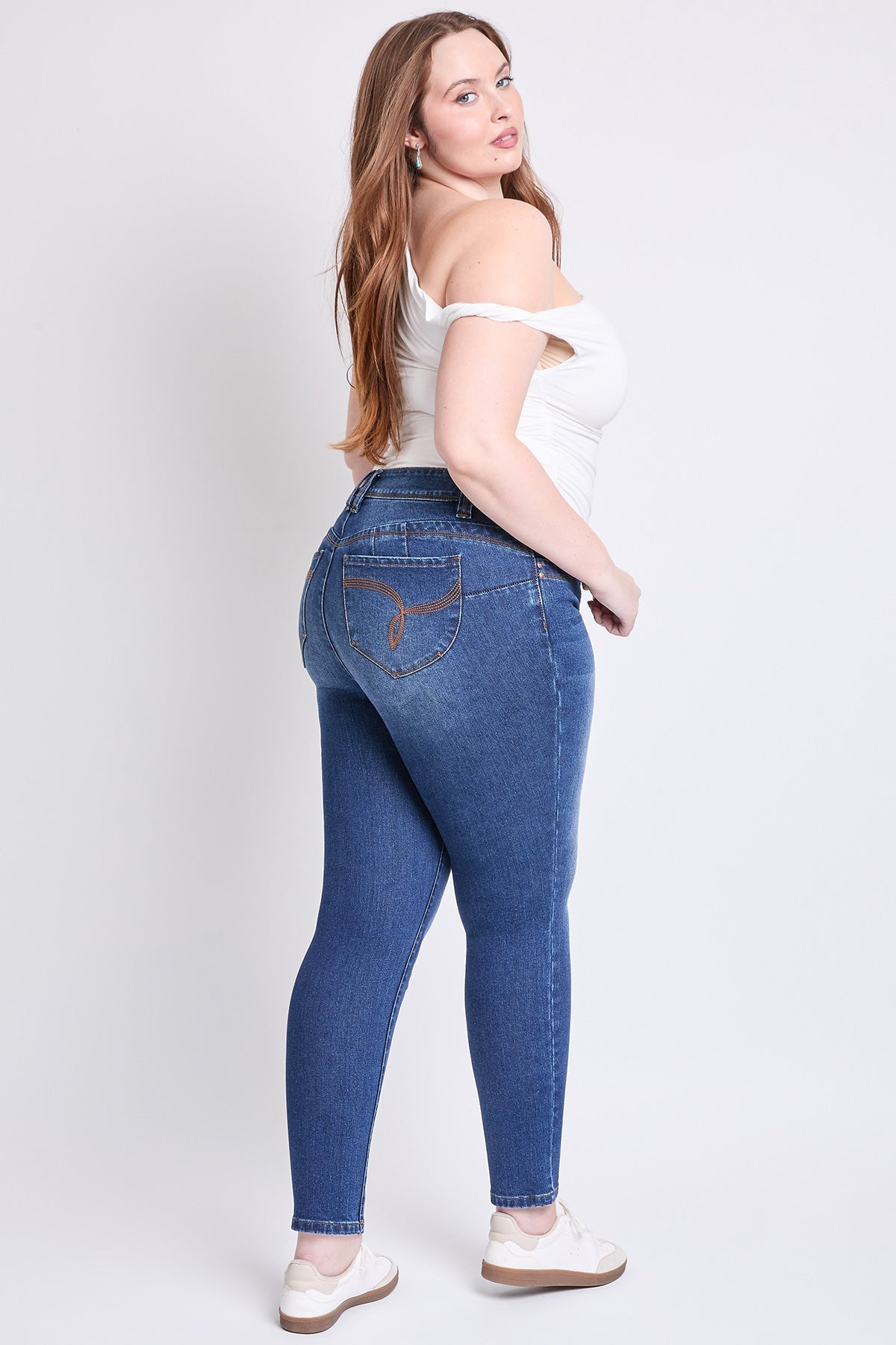 YMI Jeans WannaBettaButt Mid Rise Plus Size Embroidered Skinny Jean