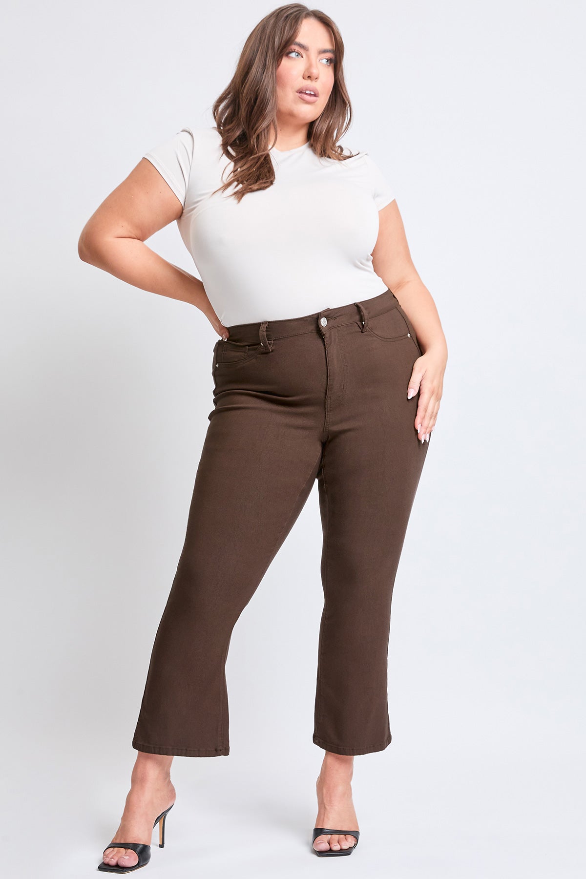 YMI Jeans Women's Plus Hyperstretch Cropped Kick Flare Pants