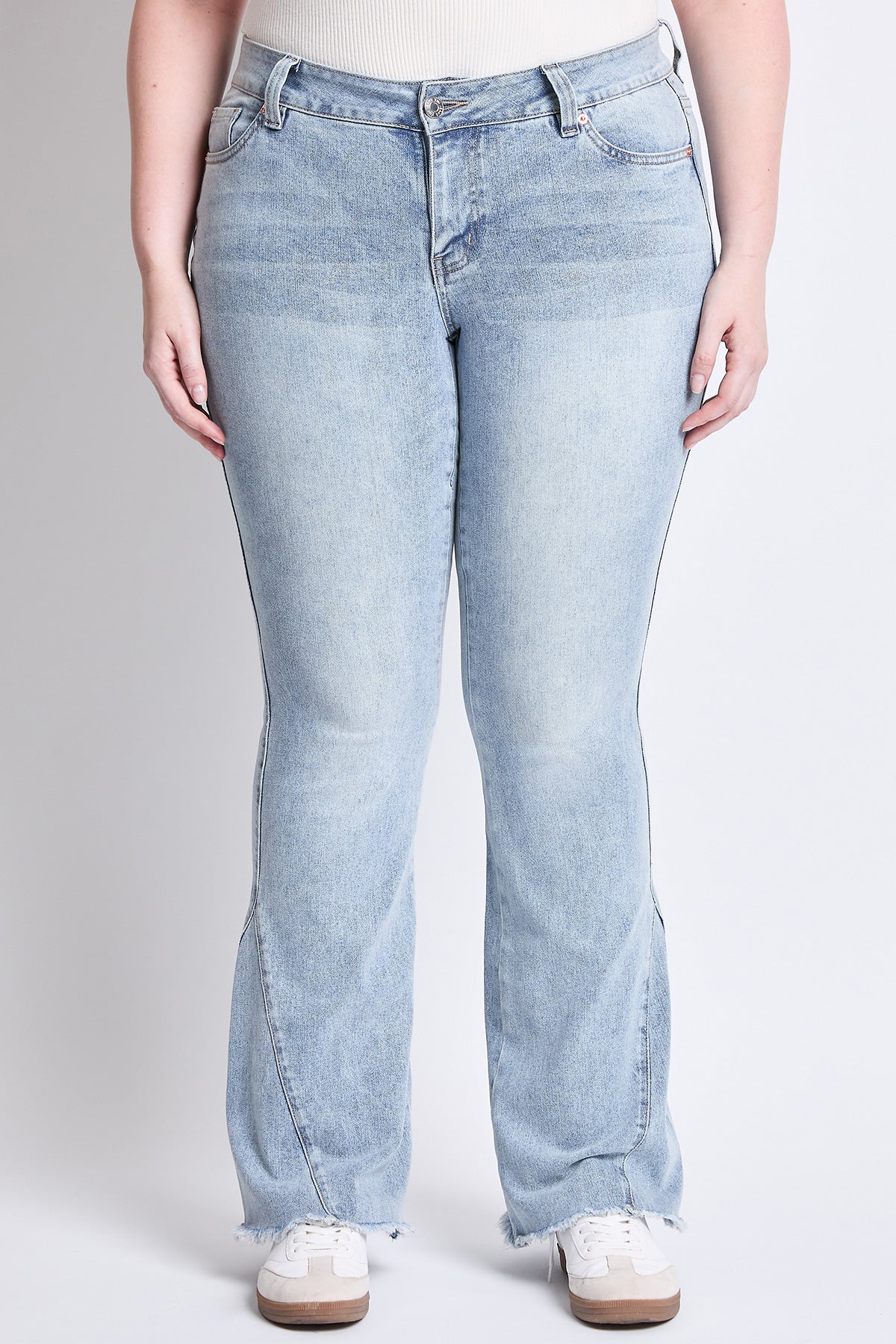YMI Jeans Women's Plus Low Rise Frayed Hem Flare Jeans