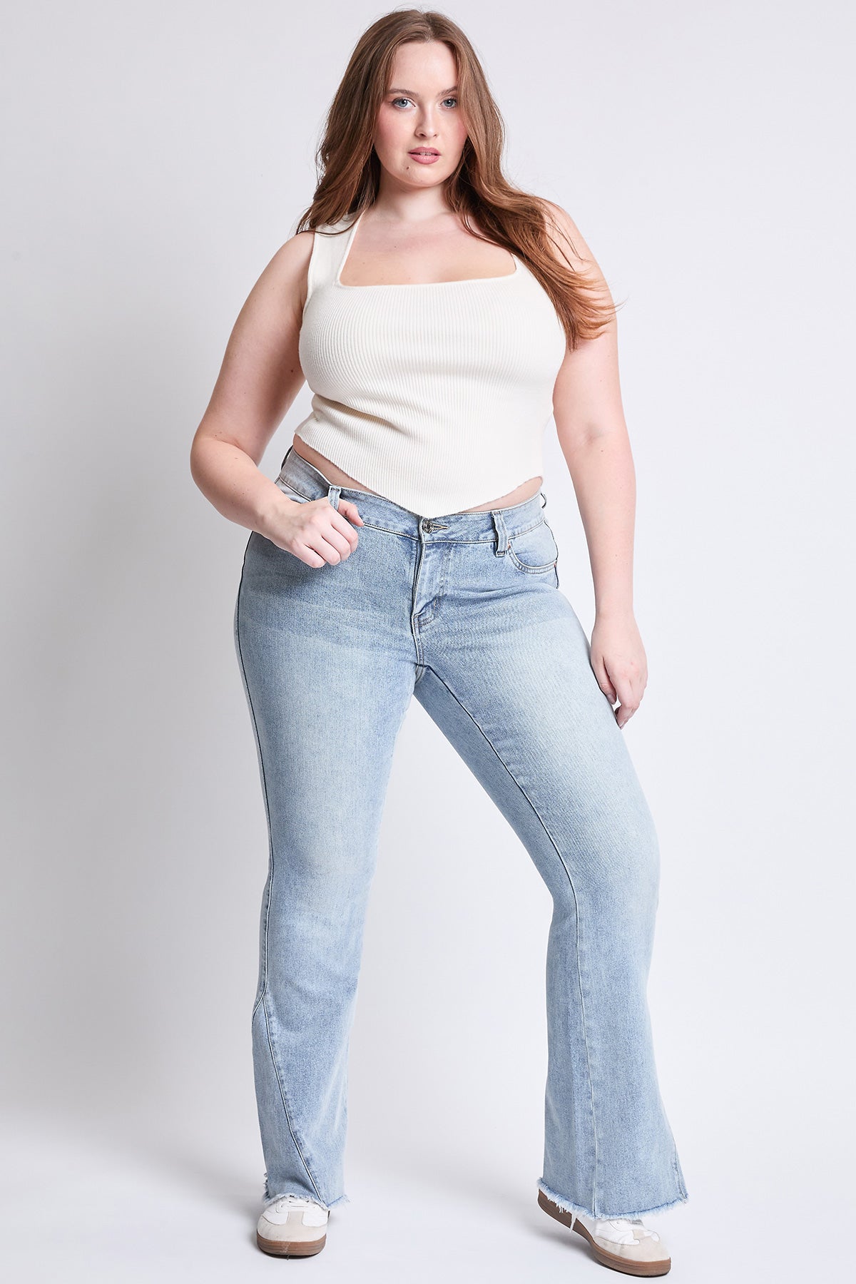 YMI Jeans Women's Plus Low Rise Frayed Hem Flare Jeans
