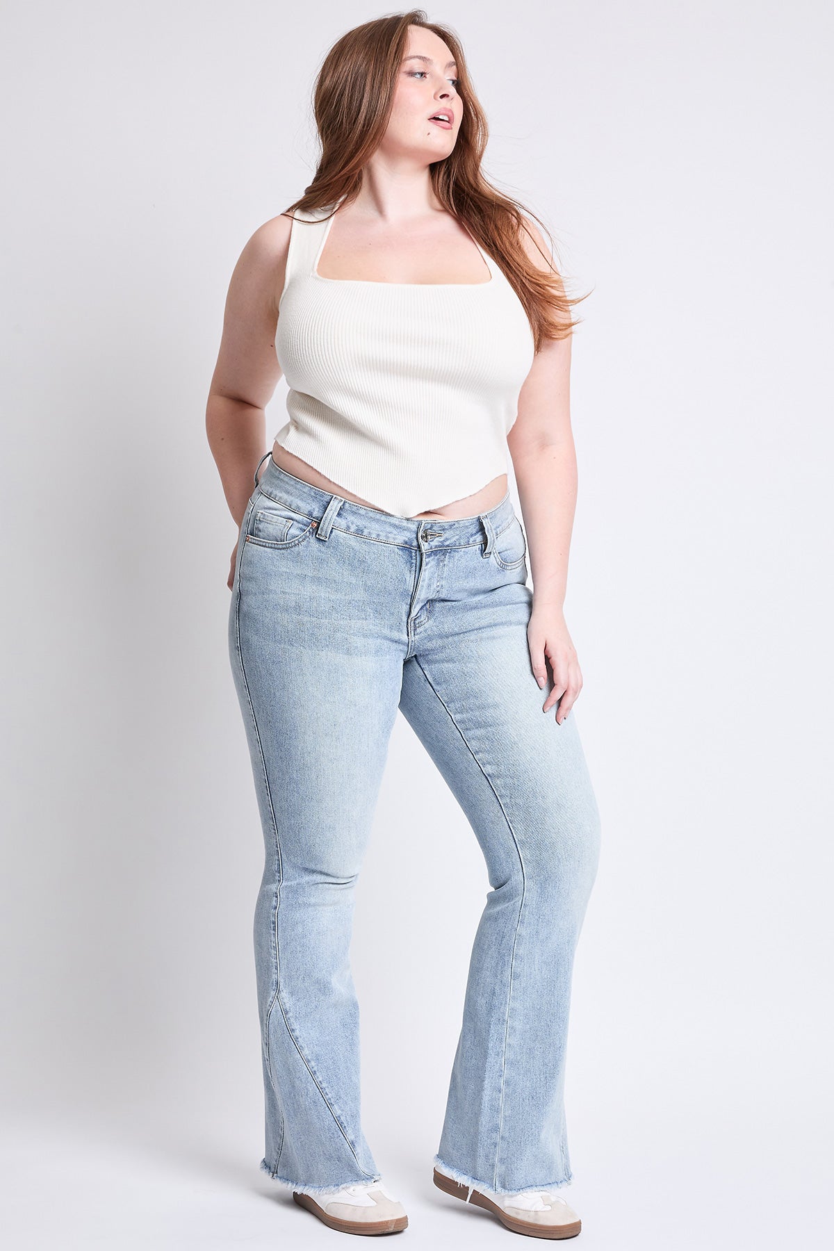 YMI Jeans Women's Plus Low Rise Frayed Hem Flare Jeans