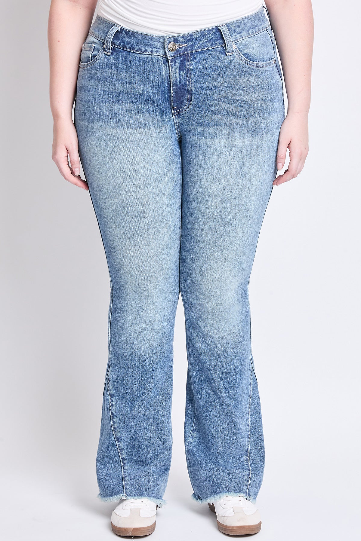 YMI Jeans Women's Plus Low Rise Frayed Hem Flare Jeans