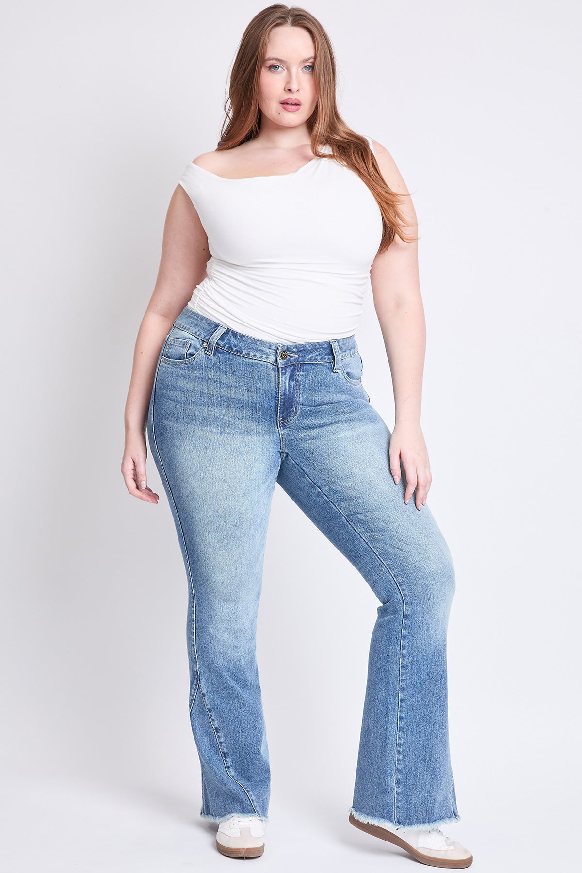 YMI Jeans Women's Plus Low Rise Frayed Hem Flare Jeans