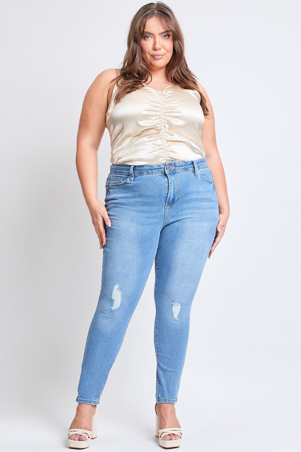 YMI Jeans  Women's Plus Essential Sustainable Distressed Skinny Jeans
