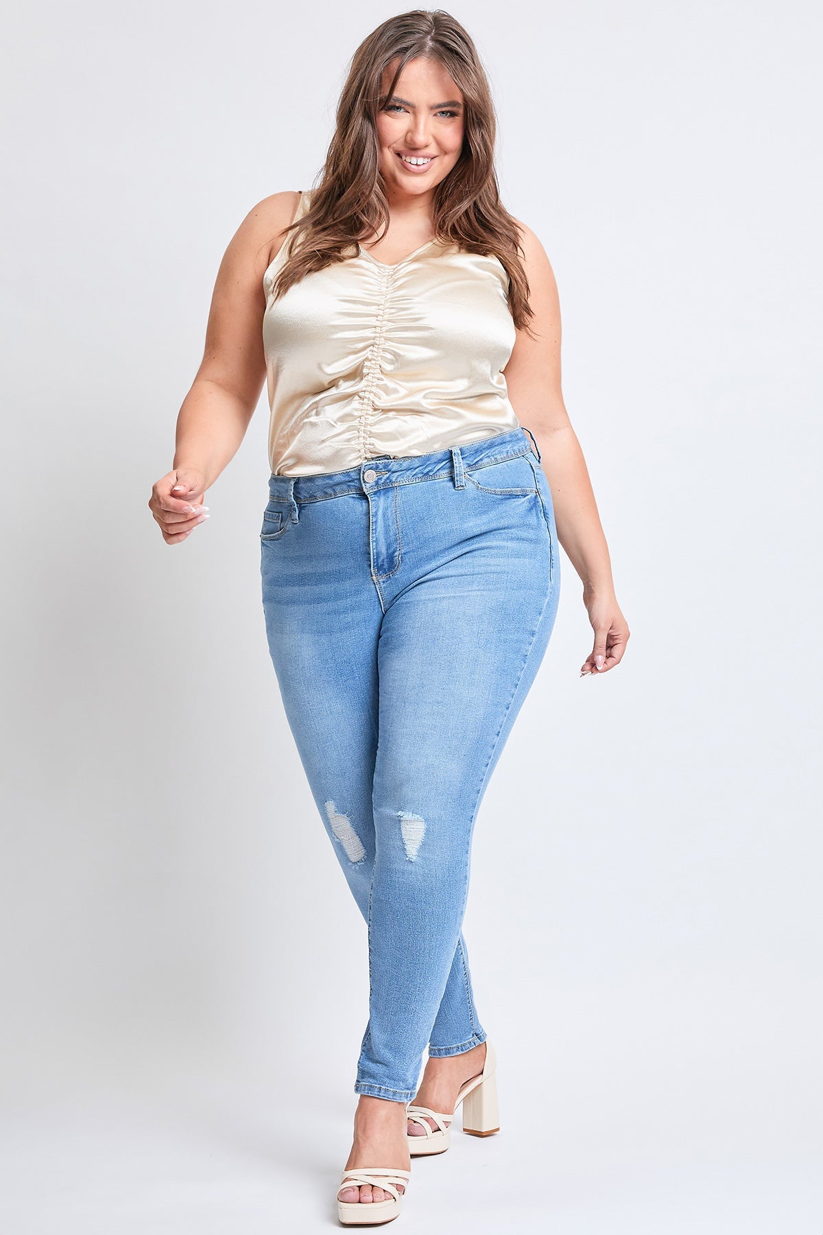 YMI Jeans  Women's Plus Essential Sustainable Distressed Skinny Jeans