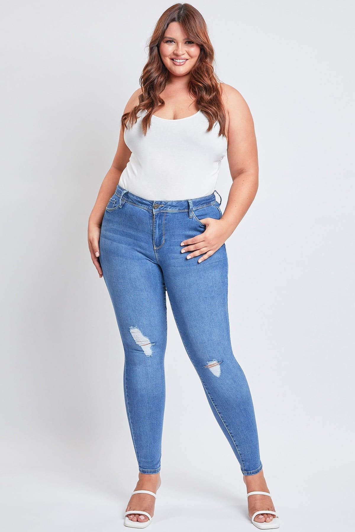 YMI Jeans  Women's Plus Essential Sustainable Distressed Skinny Jeans