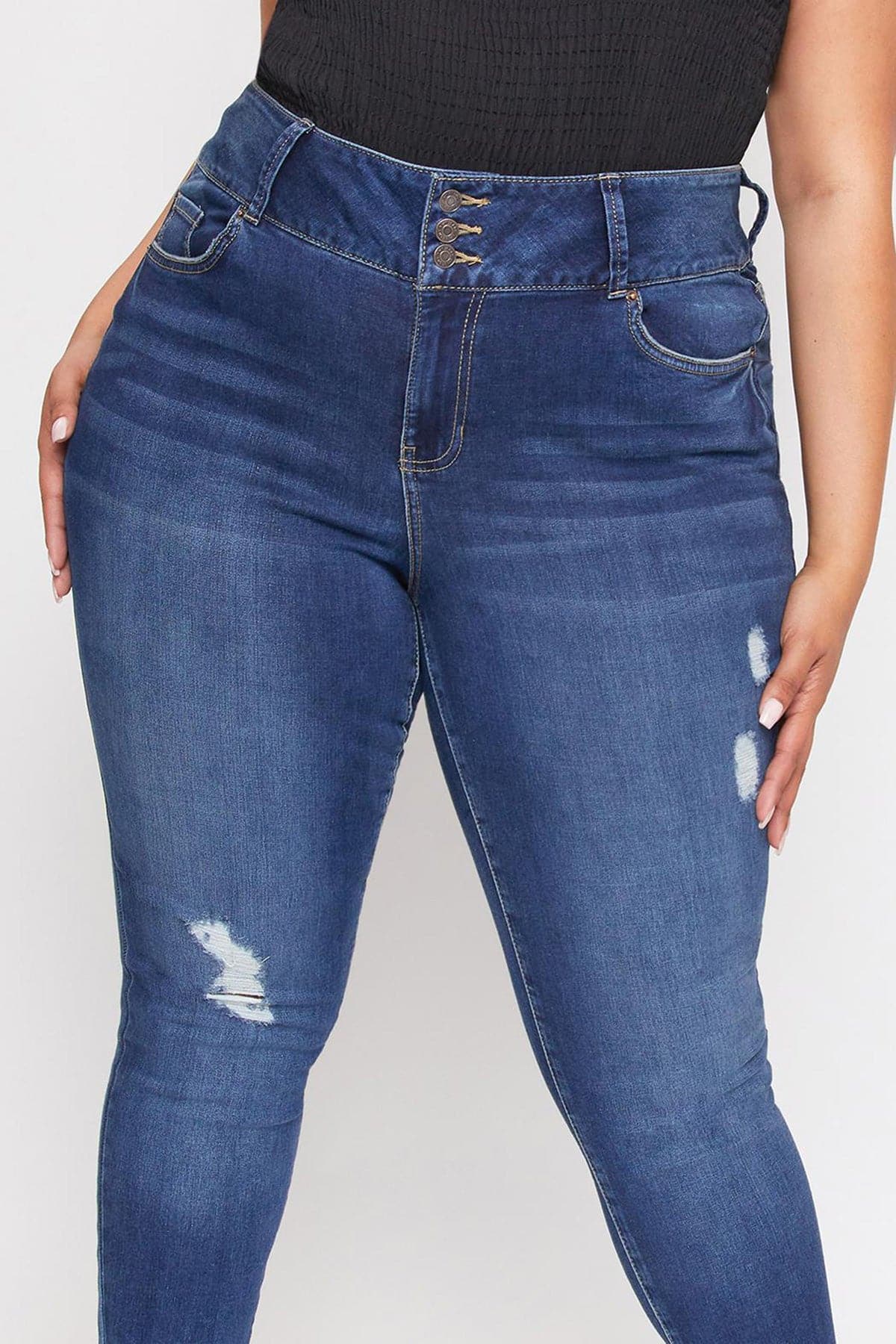 YMI Jeans Women's Plus Essential  3 button Skinny Jeans