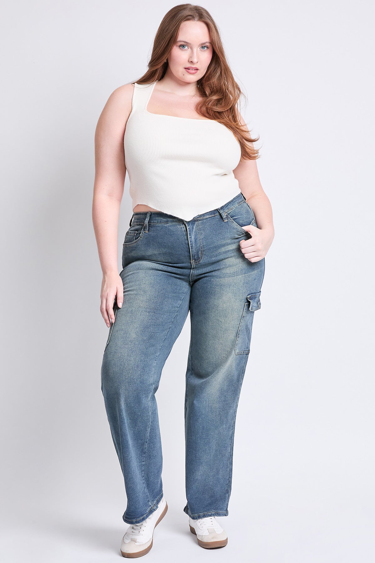 YMI Jeans  Women's Plus High Rise Wide Leg Skater Cargo Jeans