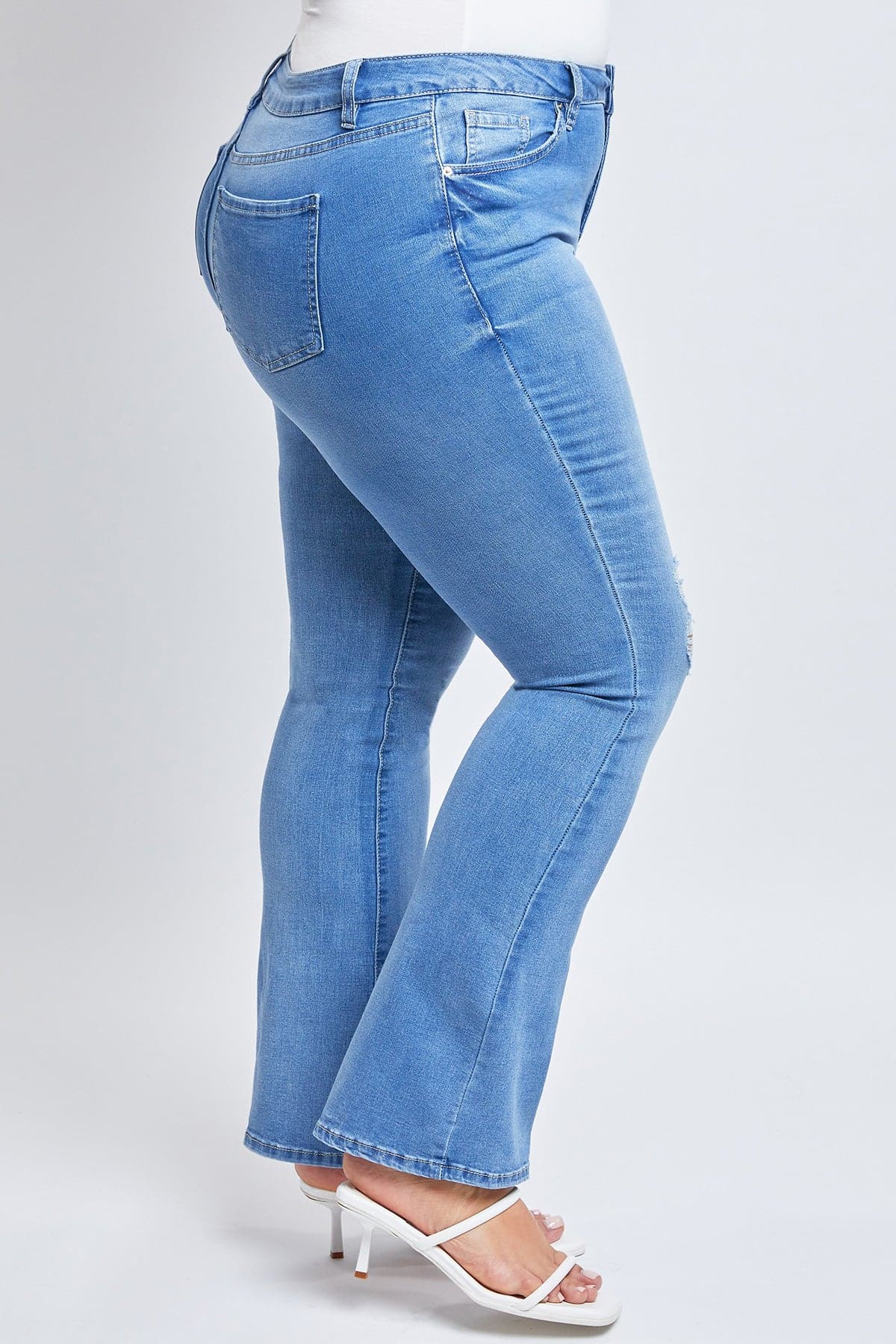 YMI Women's Plus Size Basic Destructed Flare Jeans