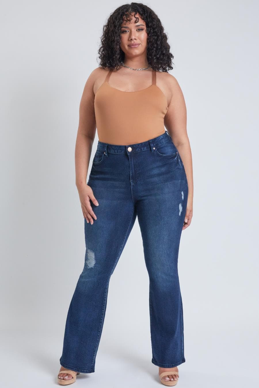 YMI Women's Plus Size Basic Destructed Flare Jeans