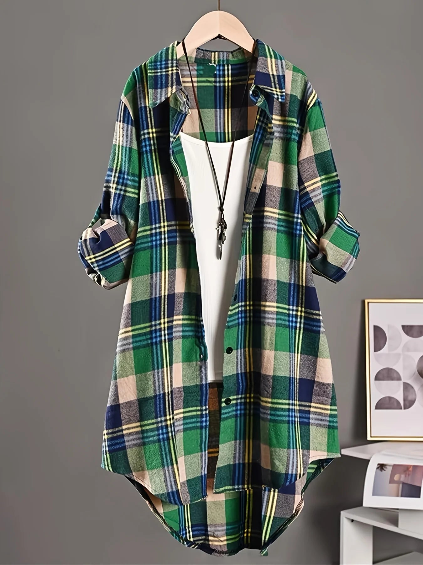 Aurora Plaid Starlight Plus Sized Long  Shirt