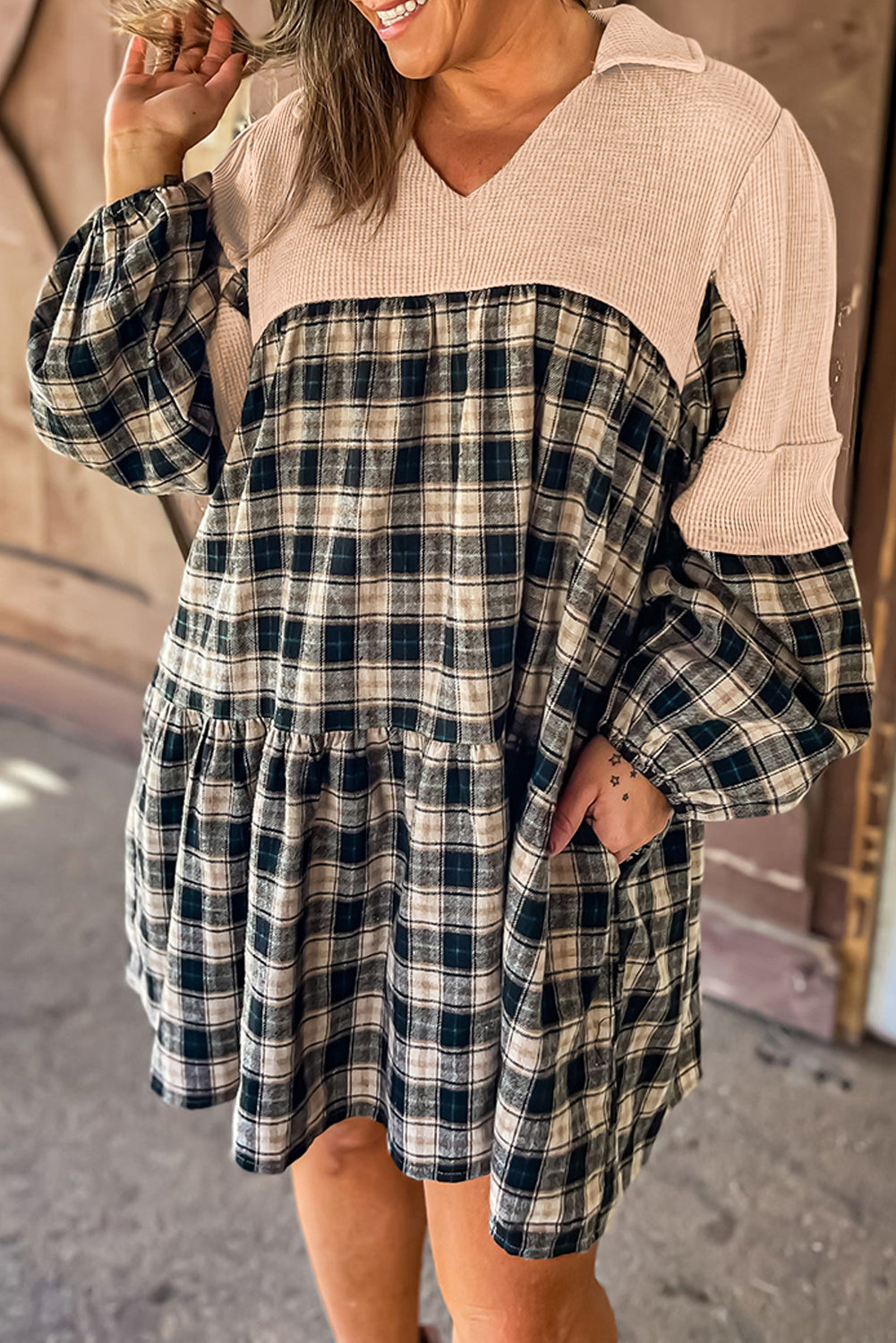 Starstruck Black & Tan Plaid  Plus Size Mini Dress