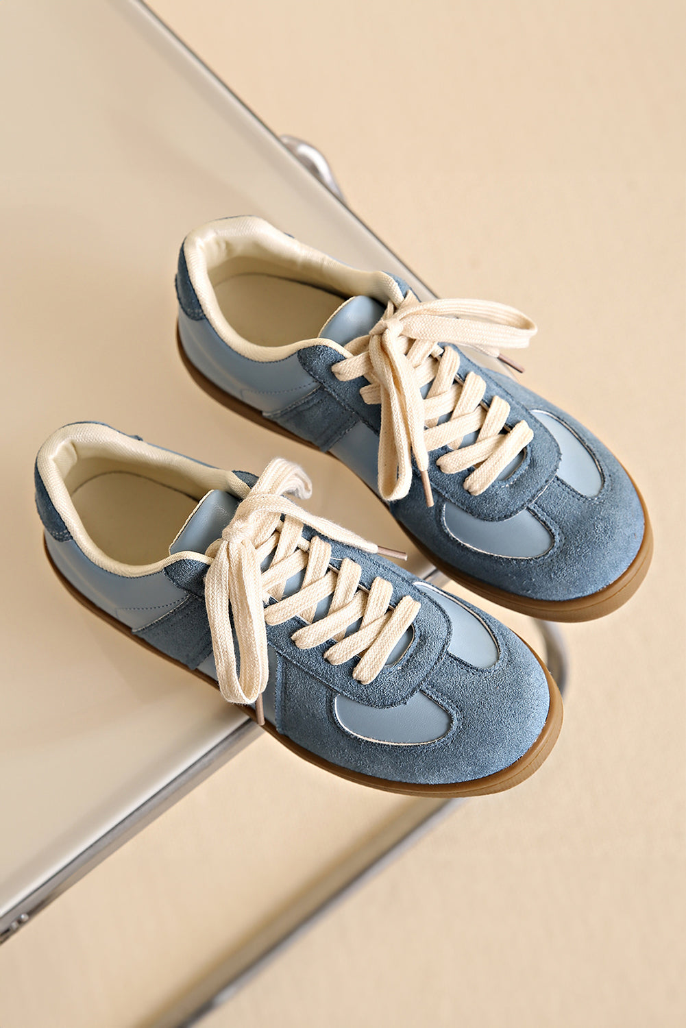 Eclipse Glow Two Tone Suede Patched Lace Up Sneakers