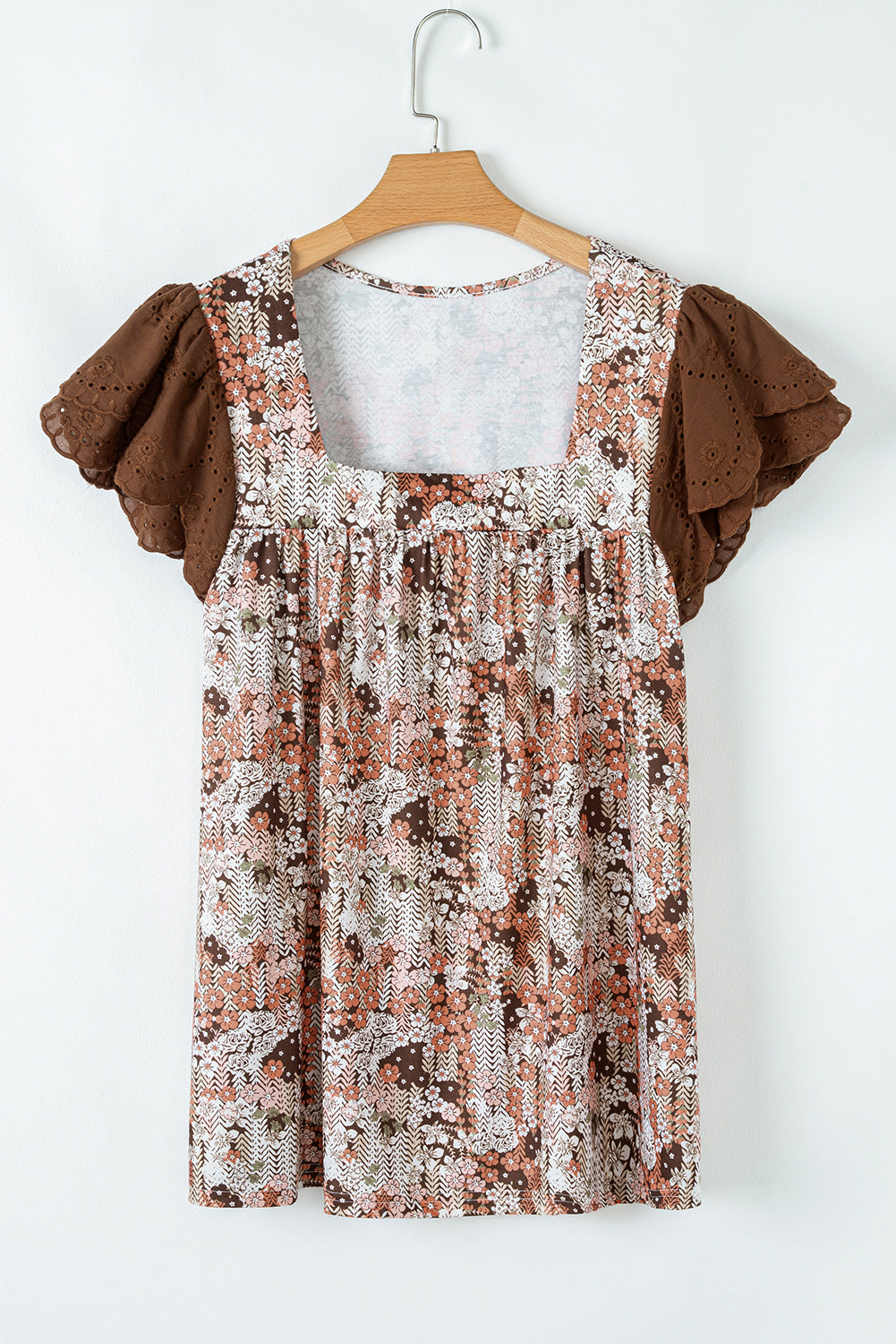 Celestial Floral Contrast Sleeve Plus Size Blouse
