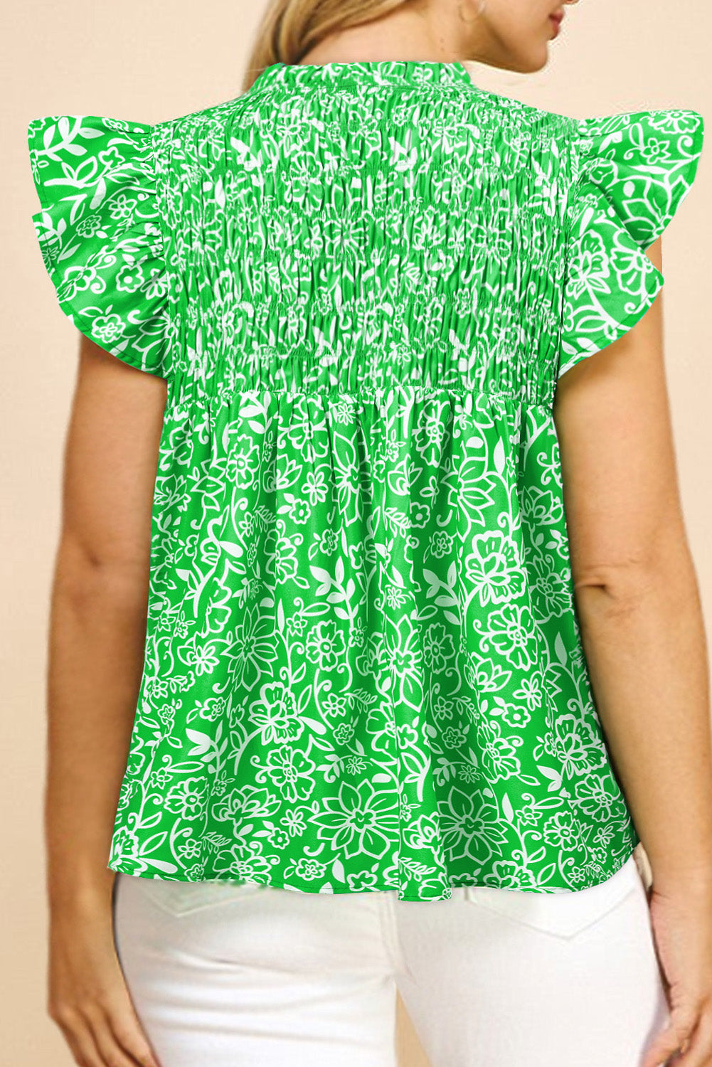 Celestial Chic Green Floral Flutter Sleeve Plus Size Blouse