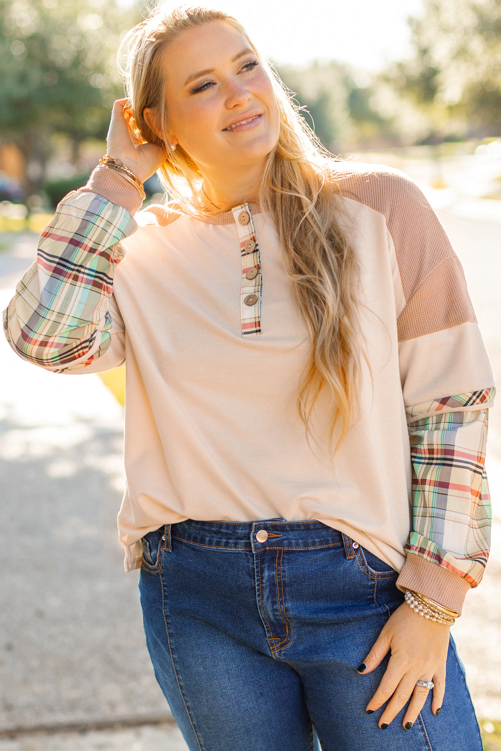 Starlight Patchwork Henley Plus Size  Henley Top