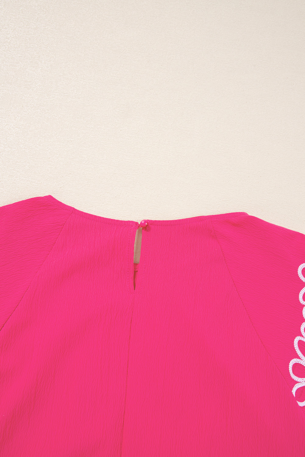 Pink Floral Embroidered Flutter Sleeve Plus Size Blouse