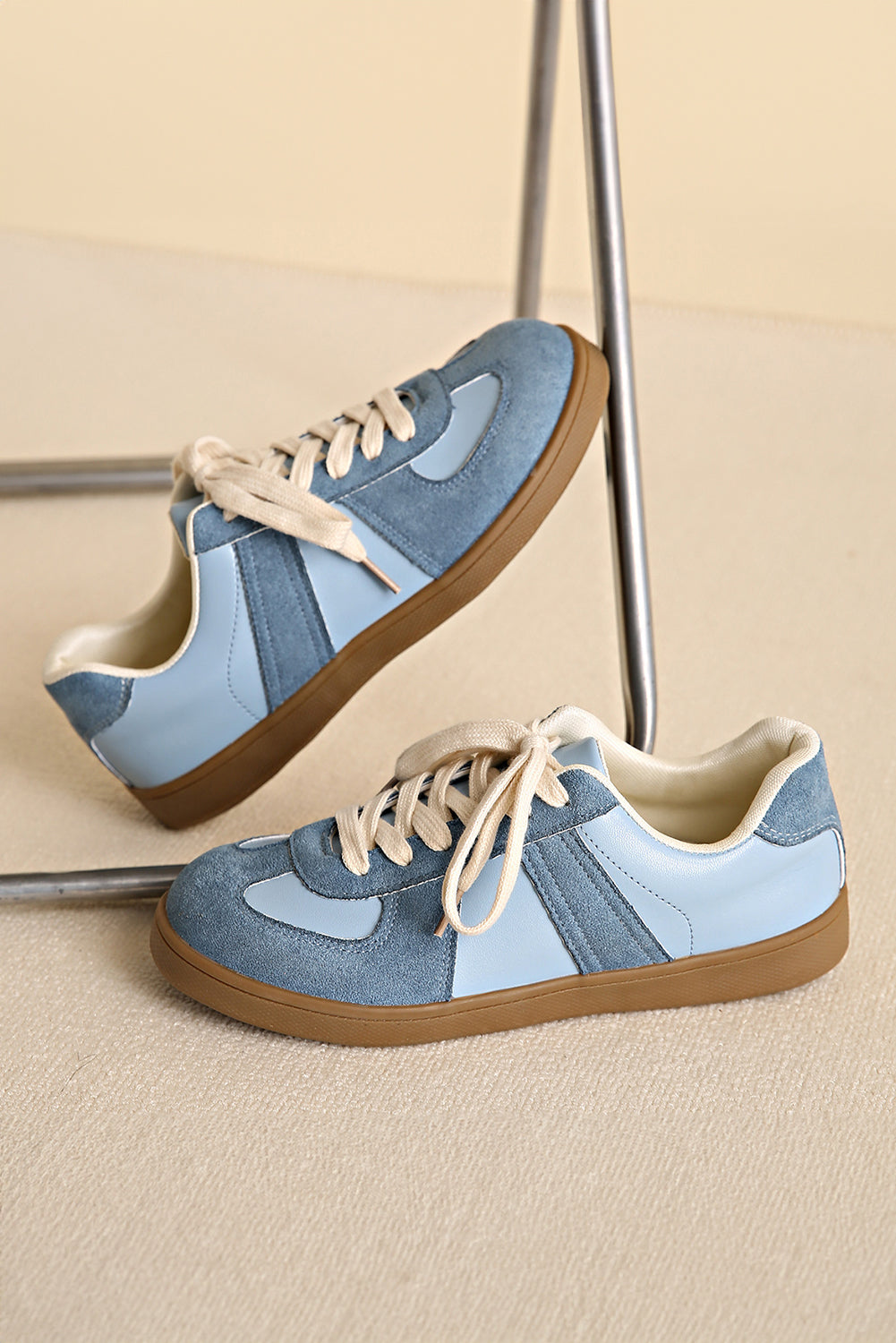 Eclipse Glow Two Tone Suede Patched Lace Up Sneakers