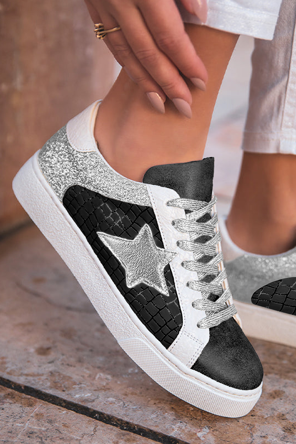 Galaxy Glimmer PU Leather Lace-up Sneakers