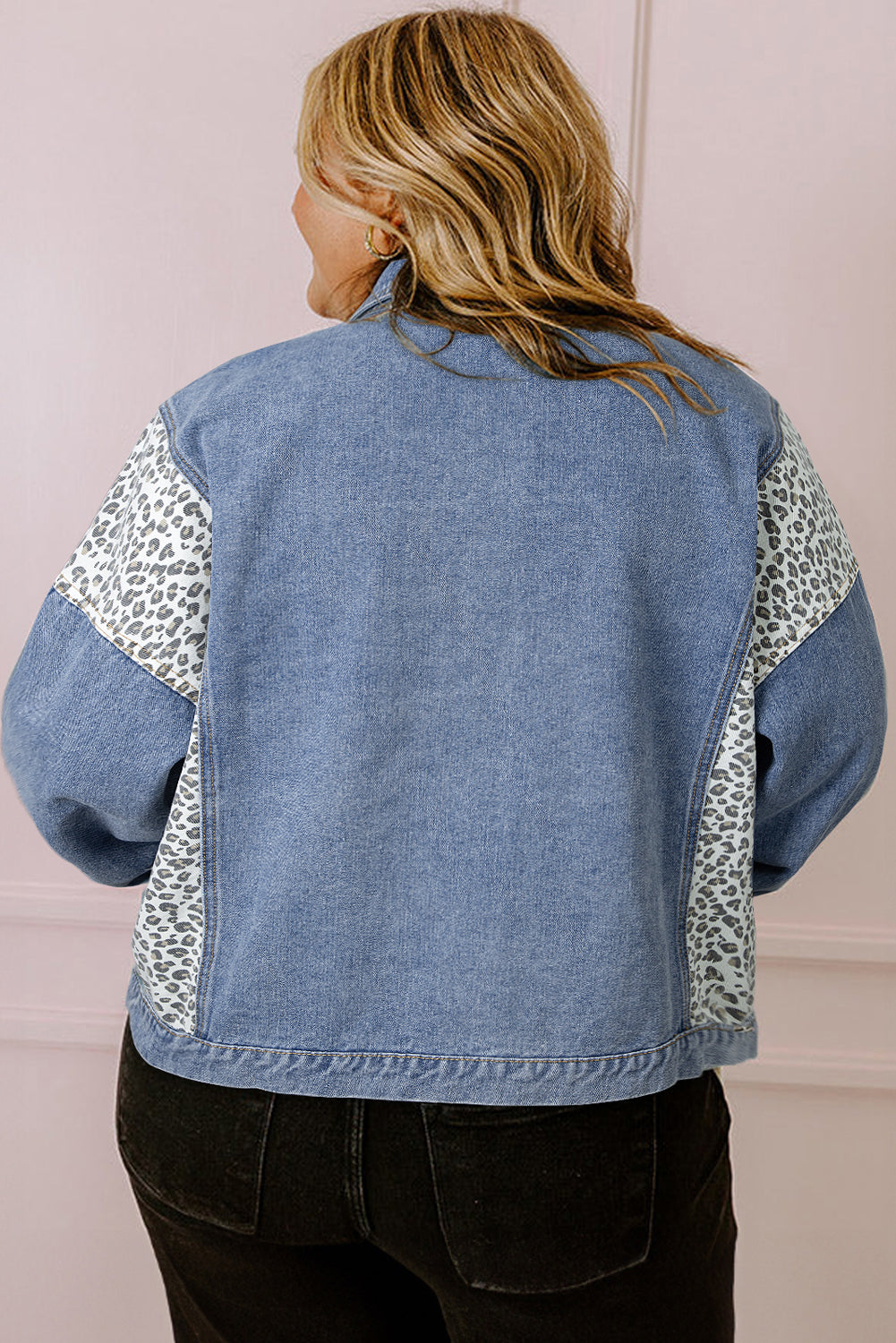 Galactic Wild Leopard Patchwork Plus Size Denim Jacket