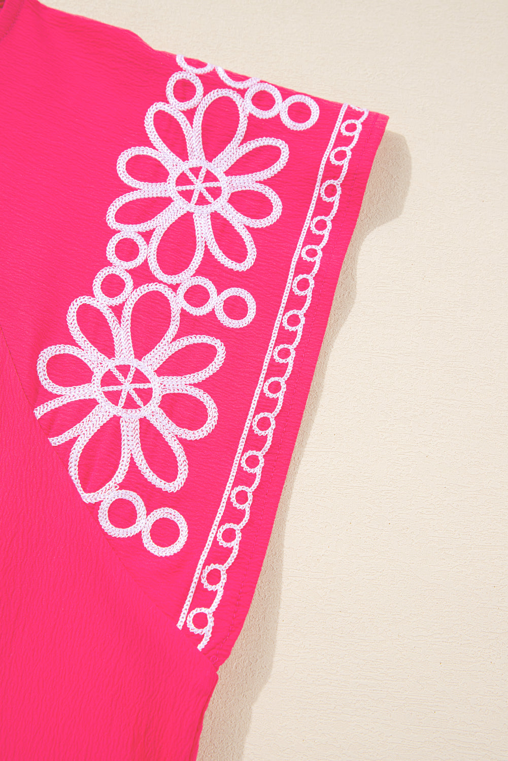 Pink Floral Embroidered Flutter Sleeve Plus Size Blouse