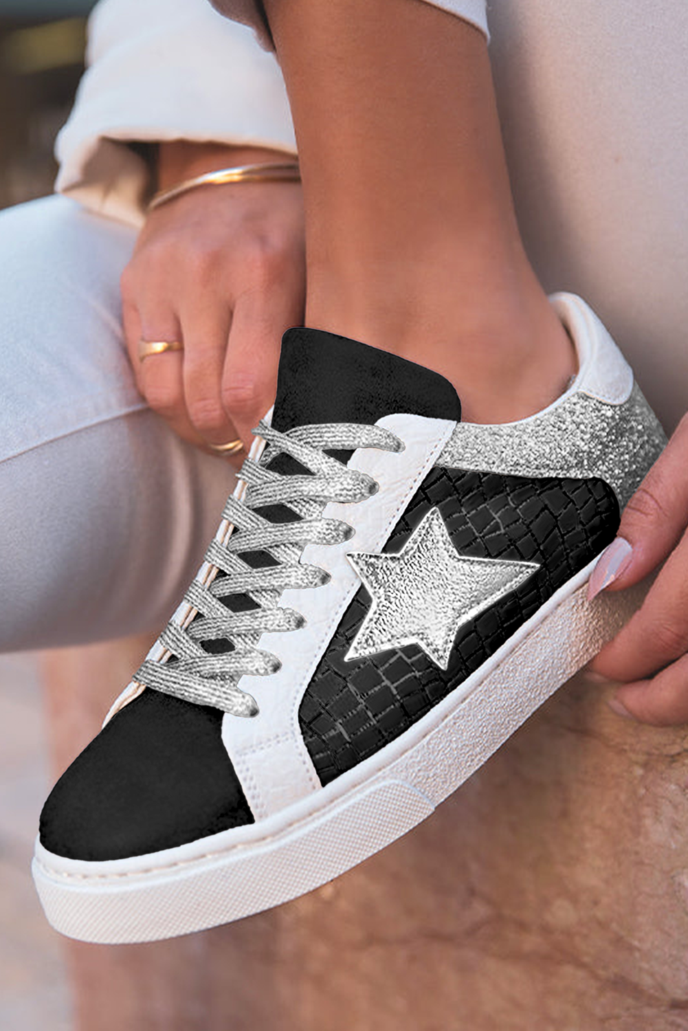 Galaxy Glimmer PU Leather Lace-up Sneakers