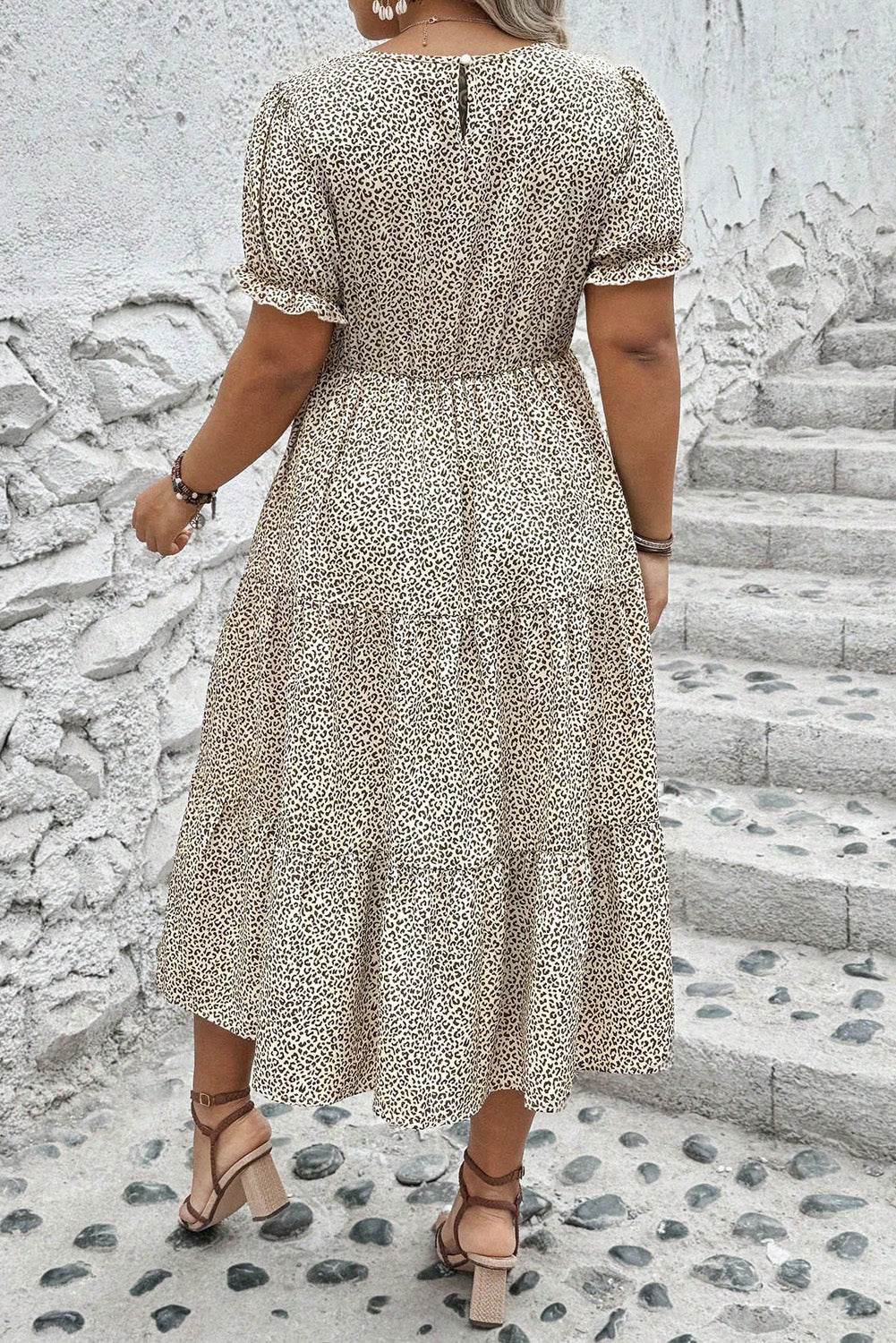 Wild Moon Leopard Print  Short Sleeve Flared Dress