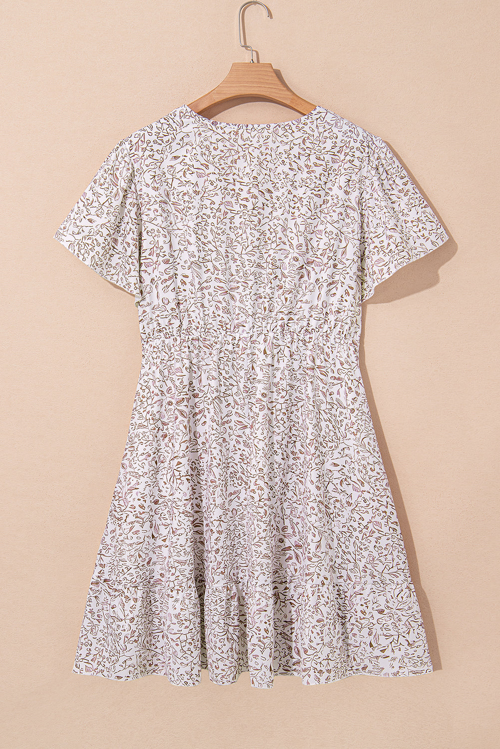 Starlit Bloom Light Cream V Neck Ruffled Short Sleeve Plus Size Dress