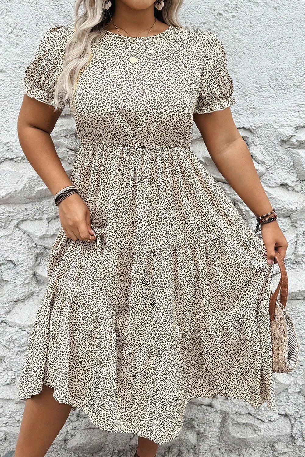 Wild Moon Leopard Print  Short Sleeve Flared Dress