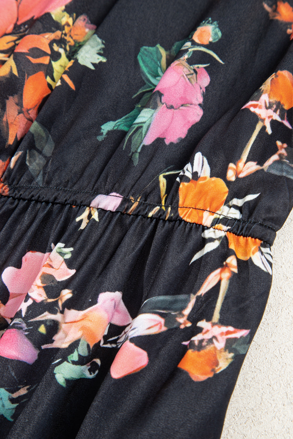 Boho Nova Black Plus Size Floral Print Tie Neck Mini Dress